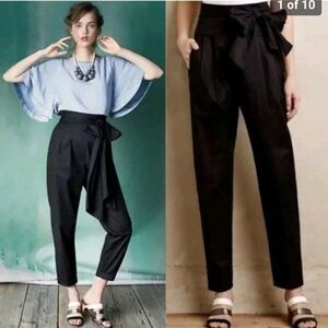 ANTHROPOLOGIE Cartonier womens black pleated Kingsley belted cuffed pants SX M